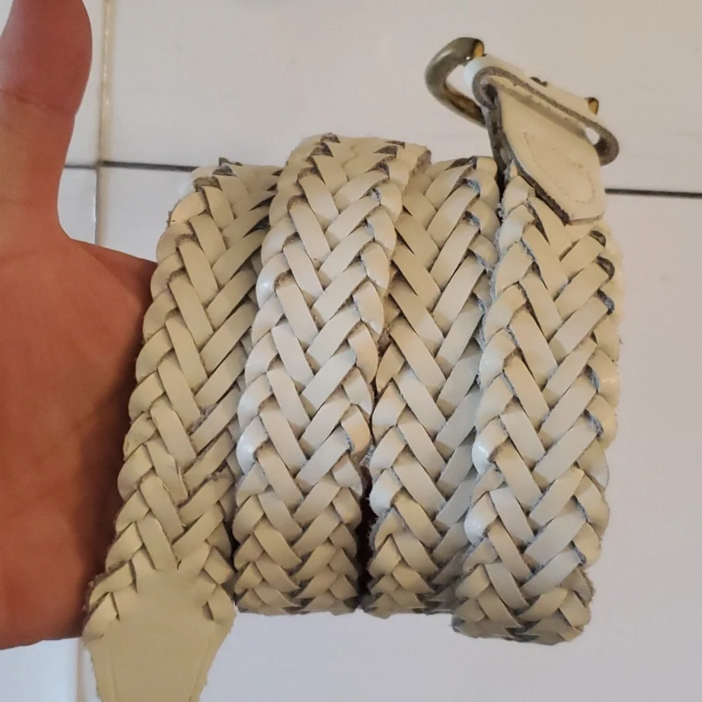 New real leather braided women's white belt sizes M, L and Xl